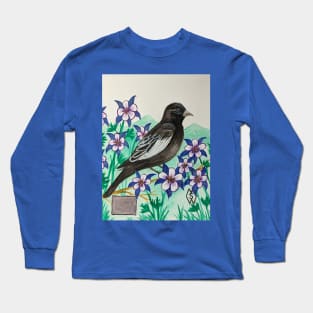 Colorado state bird and flower, the lark bunting and Rocky Mountain columbine Long Sleeve T-Shirt